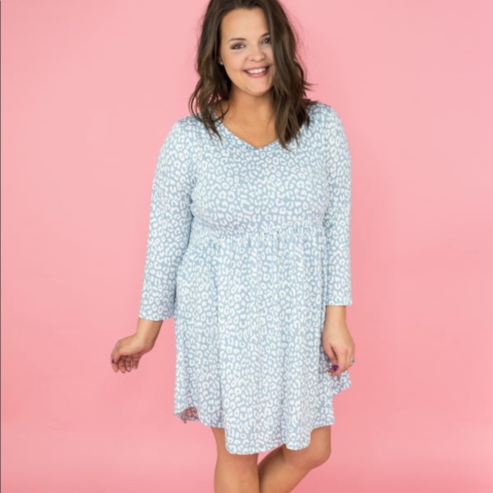 Dusty Blue Leopard Print Dress